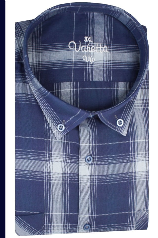 Varetta Erkek Lacivert Kareli Uzun Kollu Çift Cepli Büyük Beden Gömlek