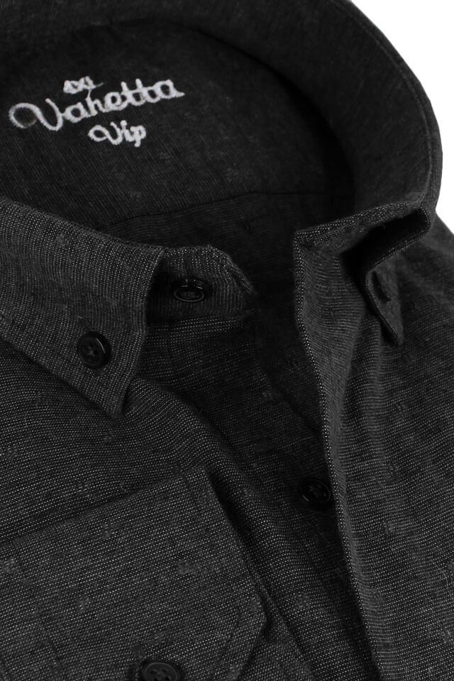 Varetta Büyük Beden Erkek Siyah Kışlık Yünlü Gömlek – Cepli Geniş Kesim Flanel Model