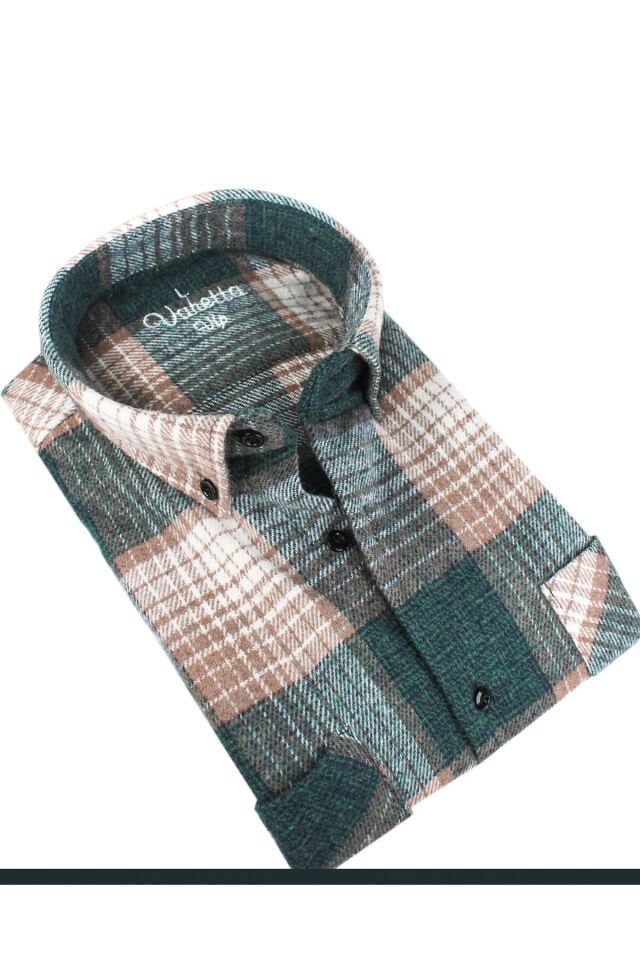 Varetta Erkek Yeşil Kışlık Kalın Kareli Oduncu Gömlek – Cepli Oversize Model
