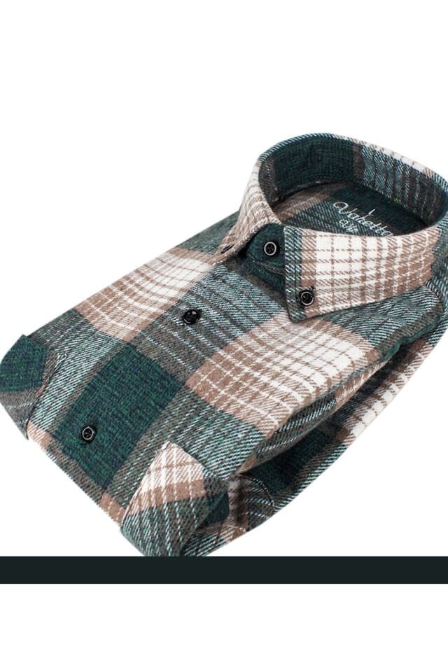 Varetta Erkek Yeşil Kışlık Kalın Kareli Oduncu Gömlek – Cepli Oversize Model