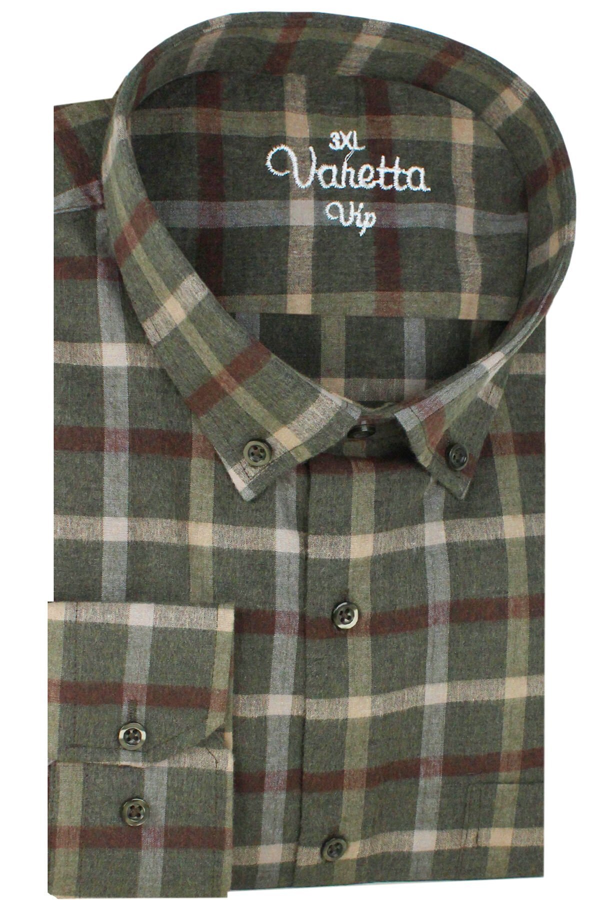 Varetta Büyük Beden Erkek Yeşil Kışlık Yünlü Gömlek – Cepli Geniş Kesim Flanel Model