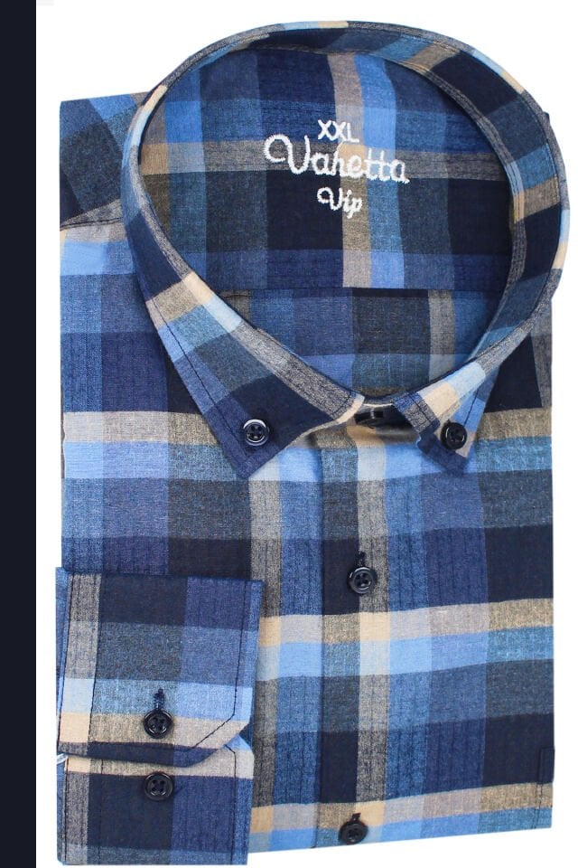 Varetta Büyük Beden Erkek Mavi Kışlık Yünlü Gömlek – Cepli Geniş Kesim Flanel Model