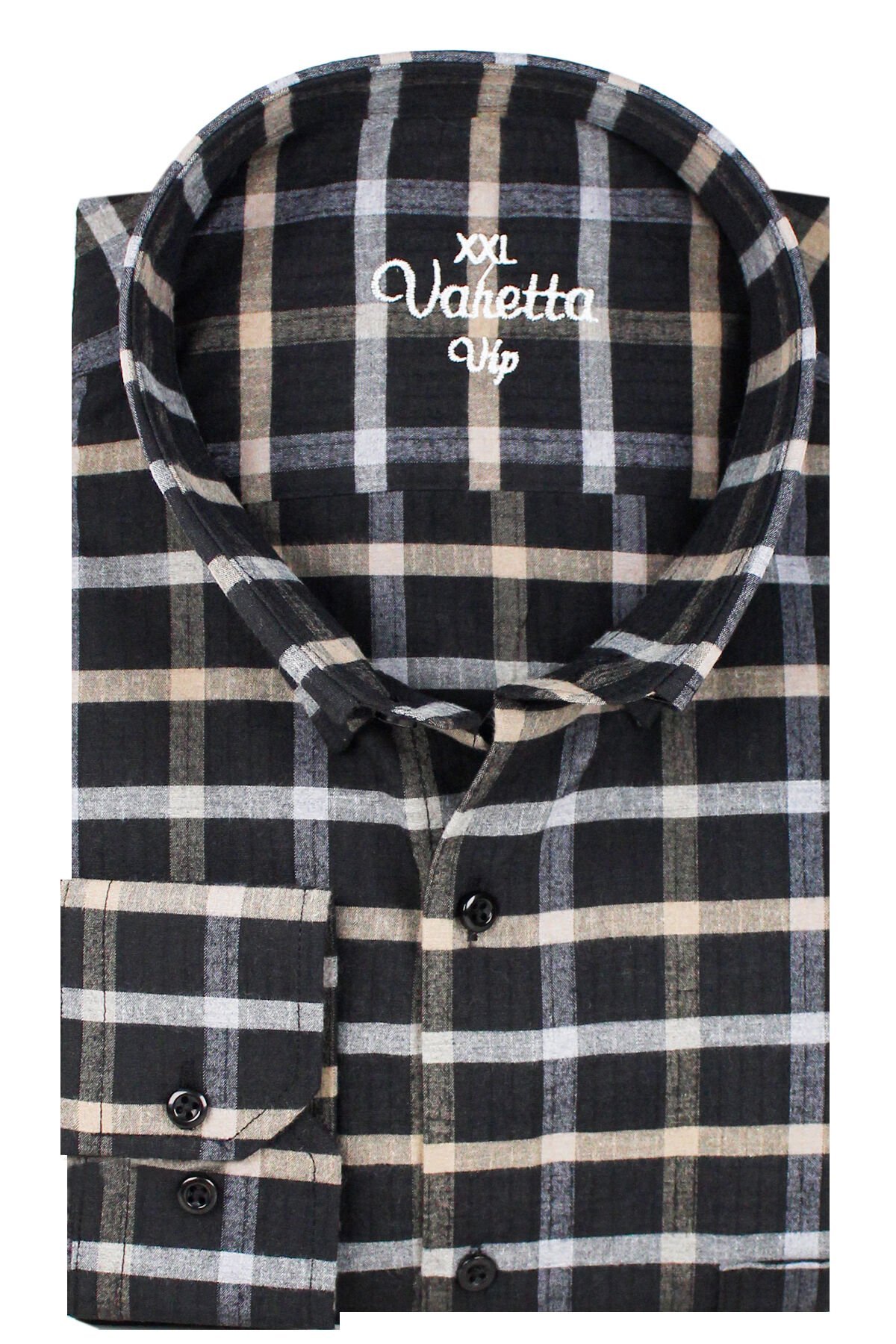 Varetta Büyük Beden Erkek Siyah Kışlık Yünlü Gömlek – Cepli Geniş Kesim Flanel Model