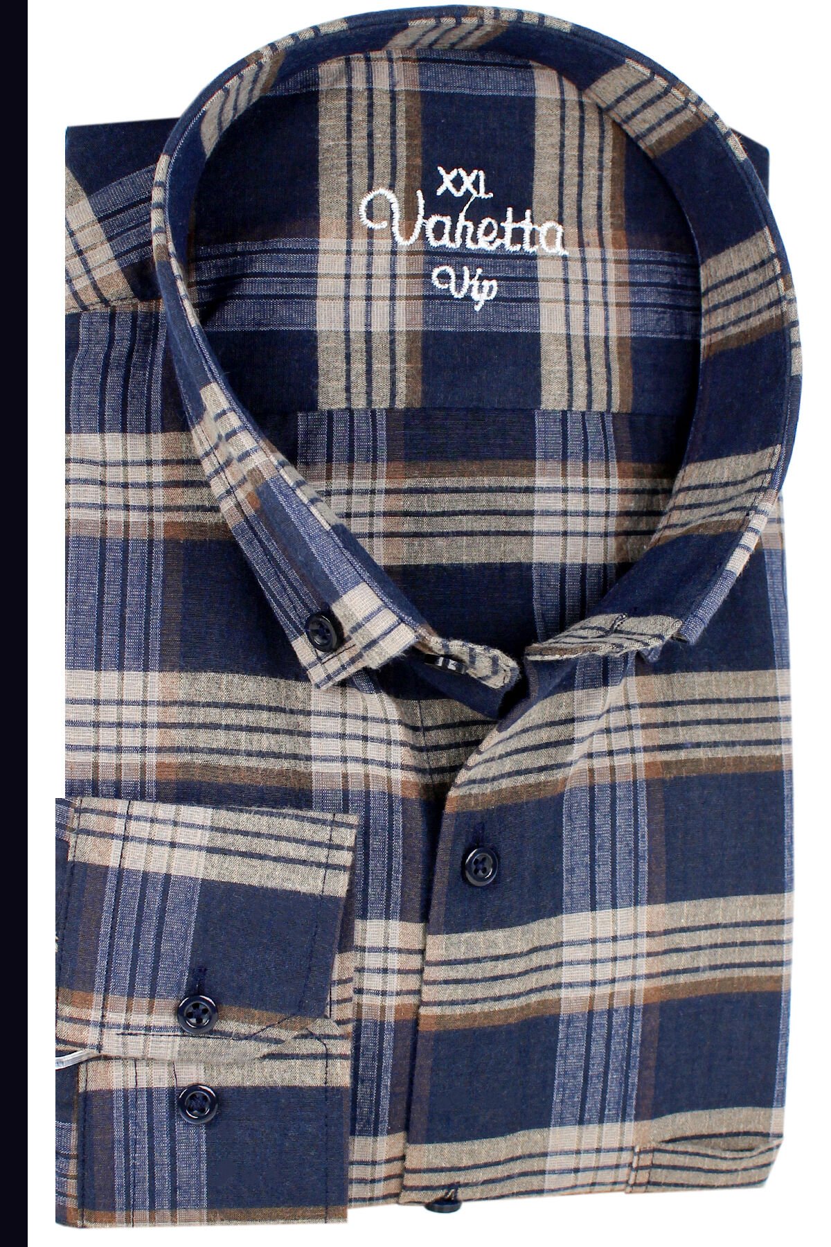 Varetta Büyük Beden Erkek Lacivert Kışlık Yünlü Gömlek – Cepli Geniş Kesim Flanel Model