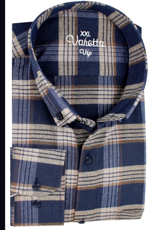 Varetta Büyük Beden Erkek Lacivert Kışlık Yünlü Gömlek – Cepli Geniş Kesim Flanel Model