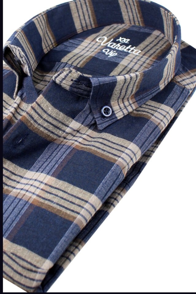 Varetta Büyük Beden Erkek Lacivert Kışlık Yünlü Gömlek – Cepli Geniş Kesim Flanel Model