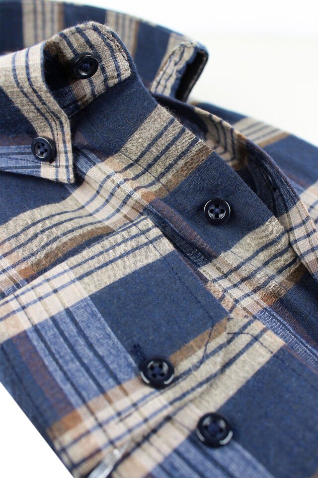 Varetta Büyük Beden Erkek Lacivert Kışlık Yünlü Gömlek – Cepli Geniş Kesim Flanel Model