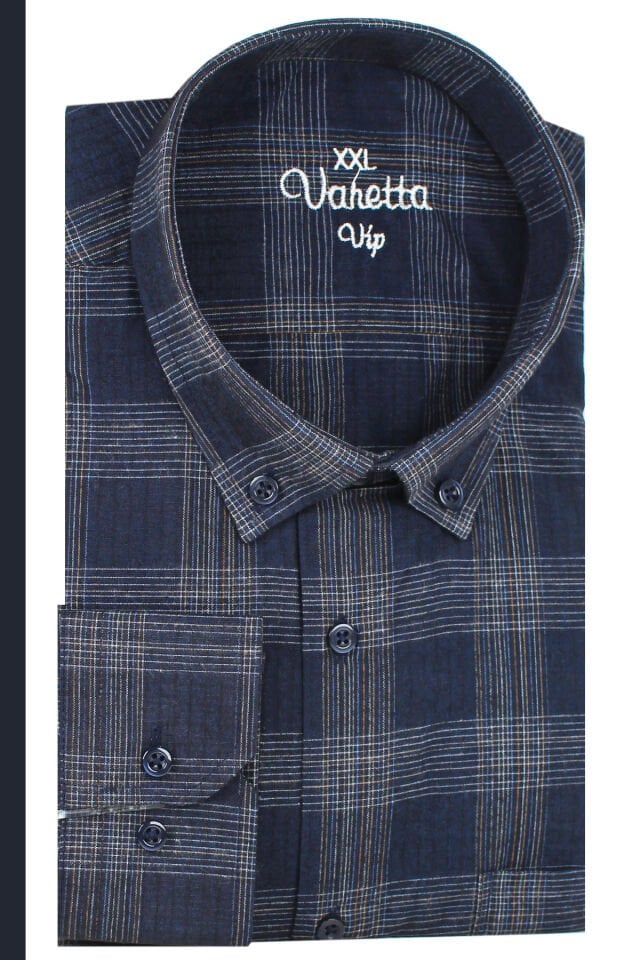 Varetta Büyük Beden Erkek Lacivert Kışlık Yünlü Gömlek – Cepli Geniş Kesim Flanel Model