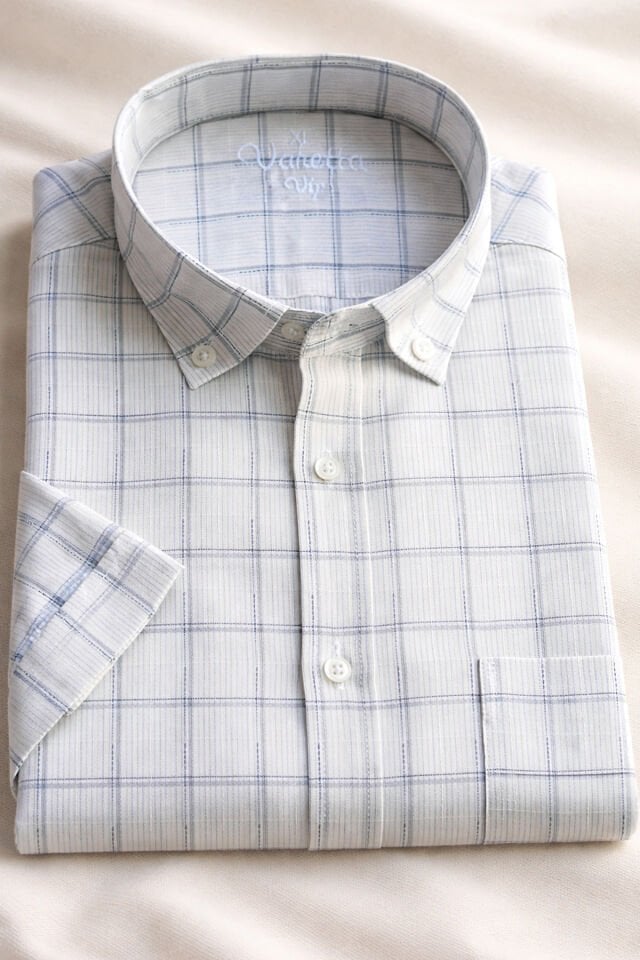 Varetta Erkek Beyaz Kısa Kollu Cepli Geniş Kesim Pamuklu Yazlık Kareli Gömlek