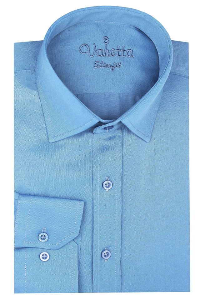 Varetta Erkek İndigo Slim Fit Çizgili Uzun Kol Gömlek