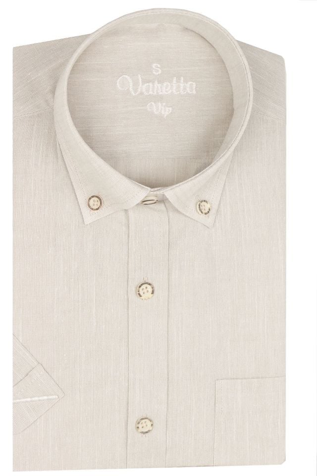 Varetta Erkek Bej Keten Cepli Kısa Kollu Gömlek