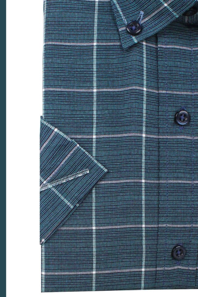 Varetta Erkek Yeşil Kısa Kollu Cepli Geniş Kesim Pamuklu Yazlık Kareli Gömlek