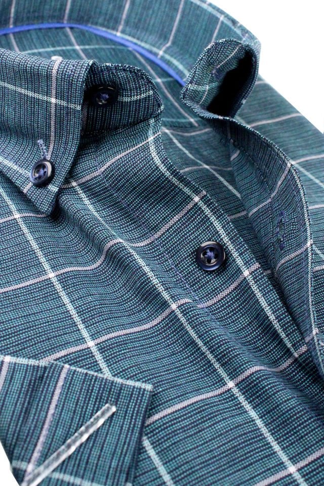 Varetta Erkek Yeşil Kısa Kollu Cepli Geniş Kesim Pamuklu Yazlık Kareli Gömlek