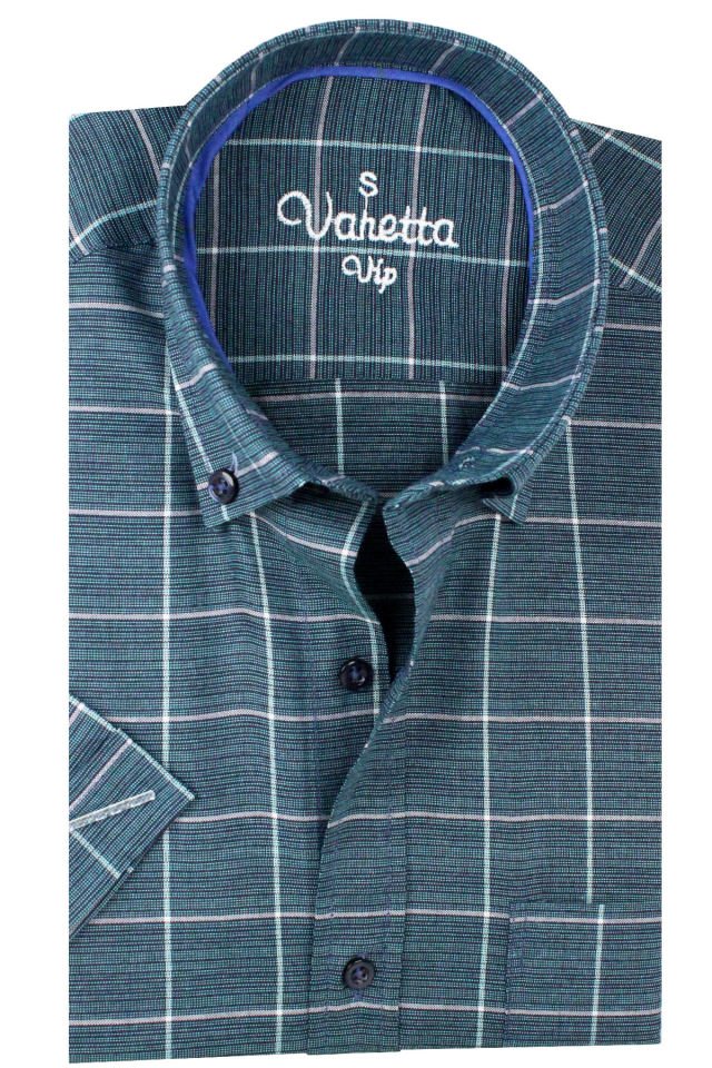 Varetta Erkek Yeşil Kısa Kollu Cepli Geniş Kesim Pamuklu Yazlık Kareli Gömlek