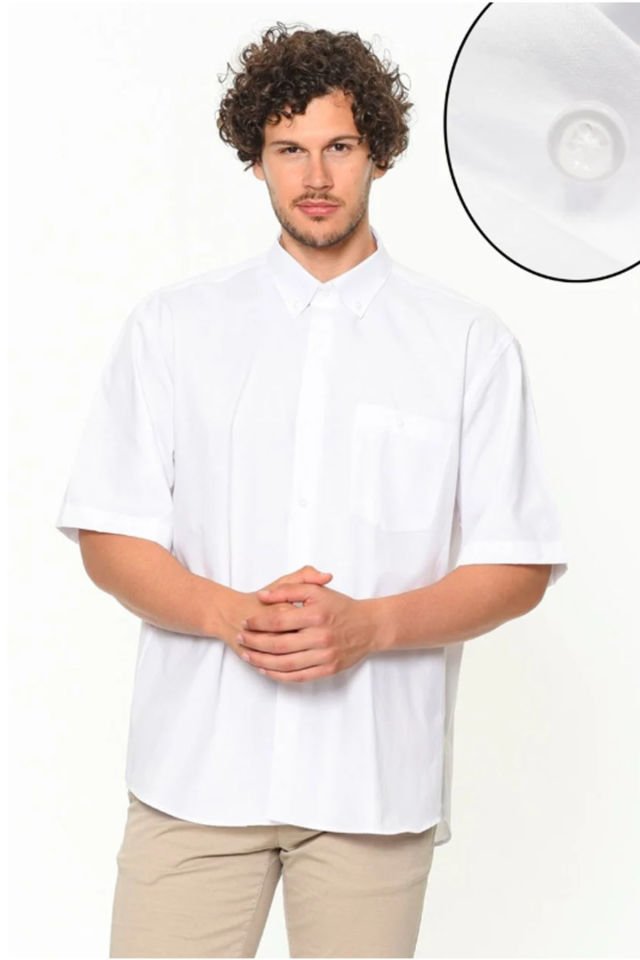 Varetta Erkek Beyaz Kısa Kollu Pamuk Saten Gömlek