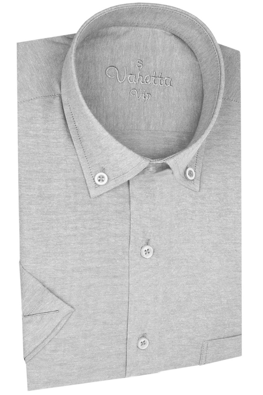 Varetta Erkek Gri Kısa Kollu Klasik Kesim Yaka Düğmeli Gömlek