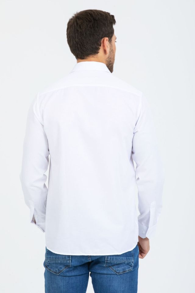 Varetta Erkek Beyaz Mini Desenli Uzun Kollu Klasik Kesim Yaka Düğmeli Gömlek