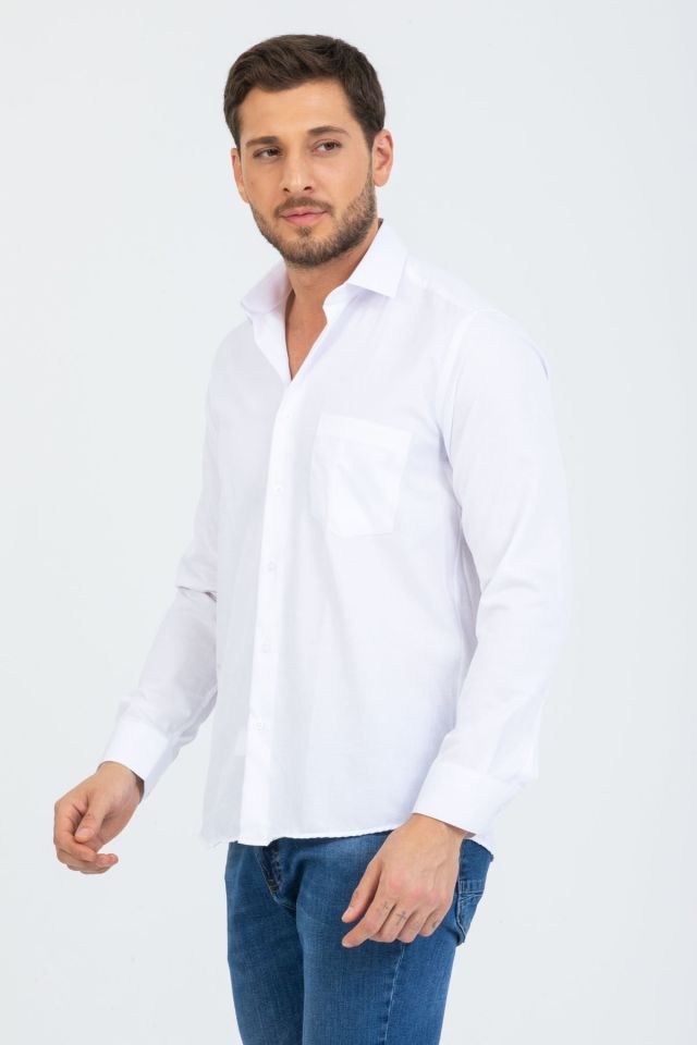 Varetta Erkek Beyaz Mini Desenli Uzun Kollu Klasik Kesim Yaka Düğmeli Gömlek
