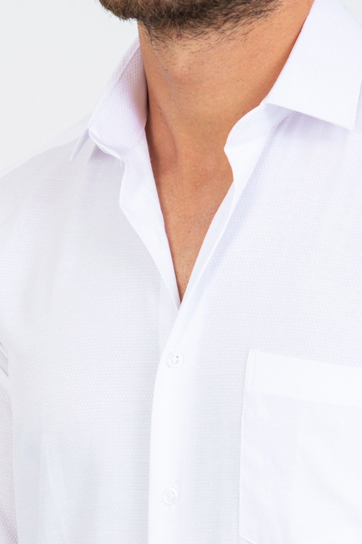 Varetta Erkek Beyaz Mini Desenli Uzun Kollu Klasik Kesim Yaka Düğmeli Gömlek
