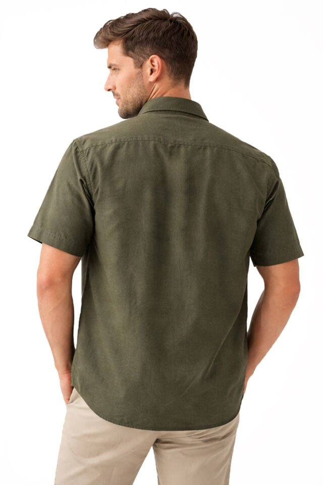 Varetta Erkek Yeşil Kısa Kollu Pamuk Saten Gömlek