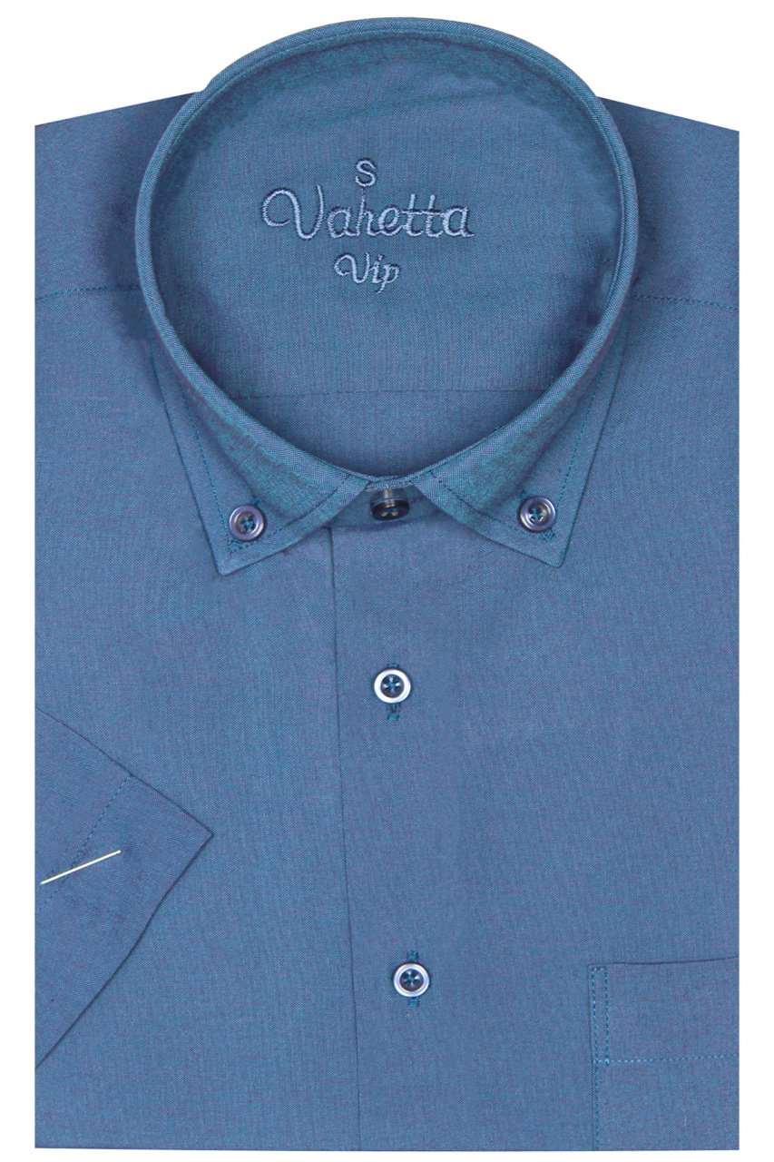 Varetta Erkek İndigo Kısa Kollu Yaka Düğmeli Pamuk Saten Gömlek