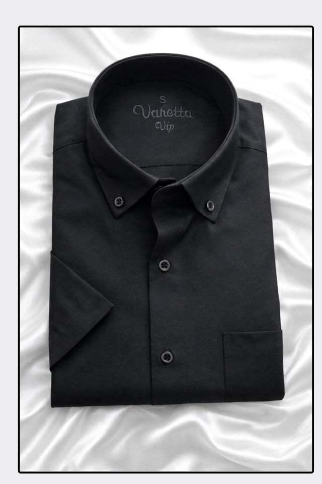 Varetta Erkek Siyah Kısa Kollu Gömlek Pamuklu Yaka Düğmeli