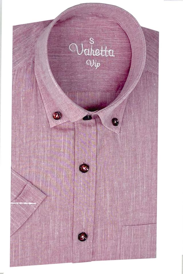 Varetta Erkek Pembe Keten Cepli Kısa Kollu Gömlek