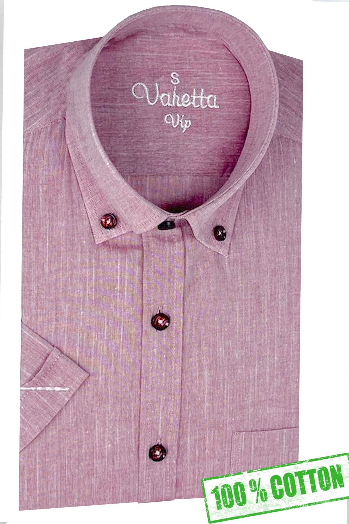 Varetta Erkek Pembe Keten Cepli Kısa Kollu Gömlek
