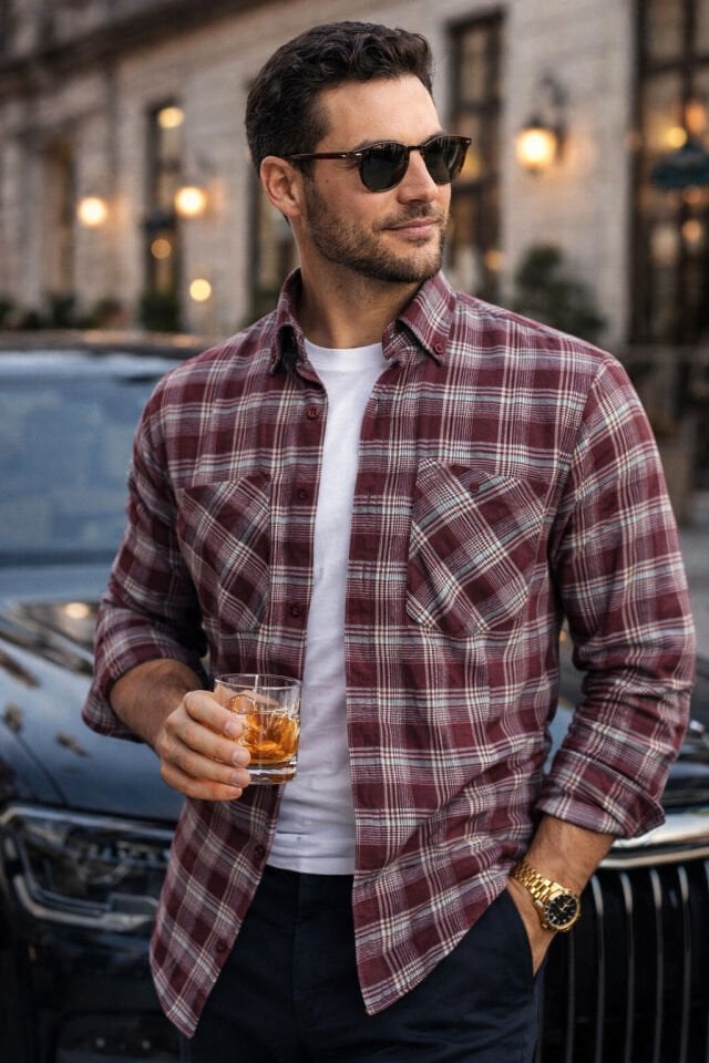 Varetta Erkek Bordo Kışlık Gömlek Çift Cepli Kareli