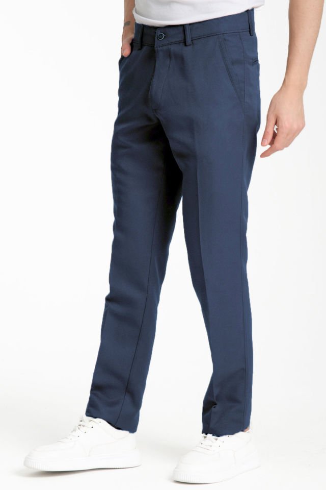 Varetta Erkek indigo Mavi Pamuklu Cepli Yazlık Düz Keten Pantolon