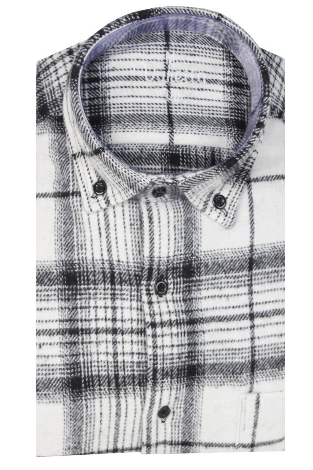 Varetta Erkek Beyaz Kalın Kışlık Cepli Oduncu Gömlek