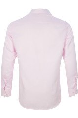 Erkek Pembe Pamuk Saten Düz Uzun Kollu Cepli Gömlek