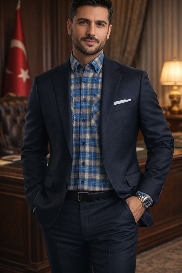 Varetta Erkek Mavi Çift Cepli Kışlık Kareli Gömlek