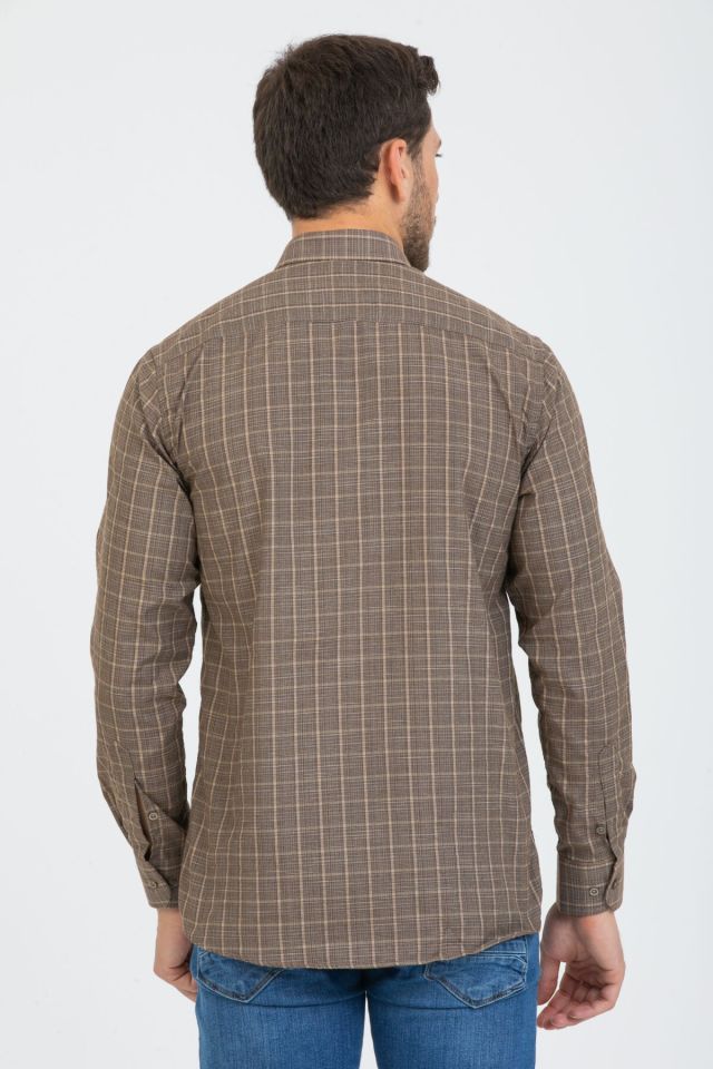 Varetta Erkek Tarçın Rengi Kareli Kol Klasik Kesim Yaka Düğmeli Gömlek