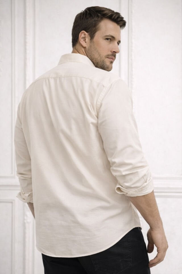 Varetta Erkek Bej Büyük Beden Gömlek Pamuk Saten