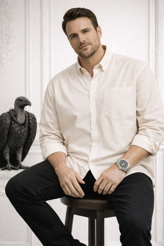 Varetta Erkek Bej Büyük Beden Gömlek Pamuk Saten