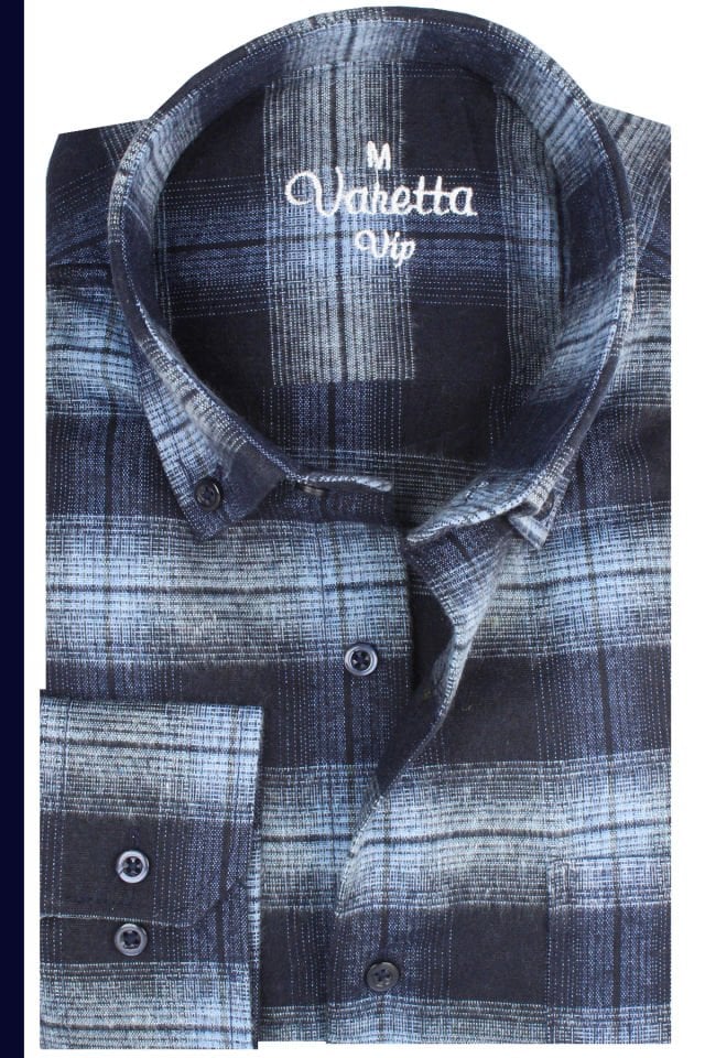 Varetta Erkek Lacivert Kışlık Kareli Yünlü Cepli Geniş Kesim Gömlek