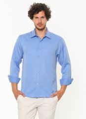 Varetta Erkek Mavi Klasik Kesim Uzun Kol Tek Cepli Gömlek