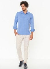 Varetta Erkek Mavi Klasik Kesim Uzun Kol Tek Cepli Gömlek