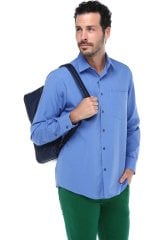 Varettta Erkek Koyu Mavi Klasik Kesim Uzun Kol Tek Cepli Gömlek