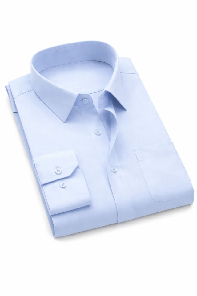 Erkek Mavi Gömlek Klasik Kesim Uzun Kollu Tek Cepli