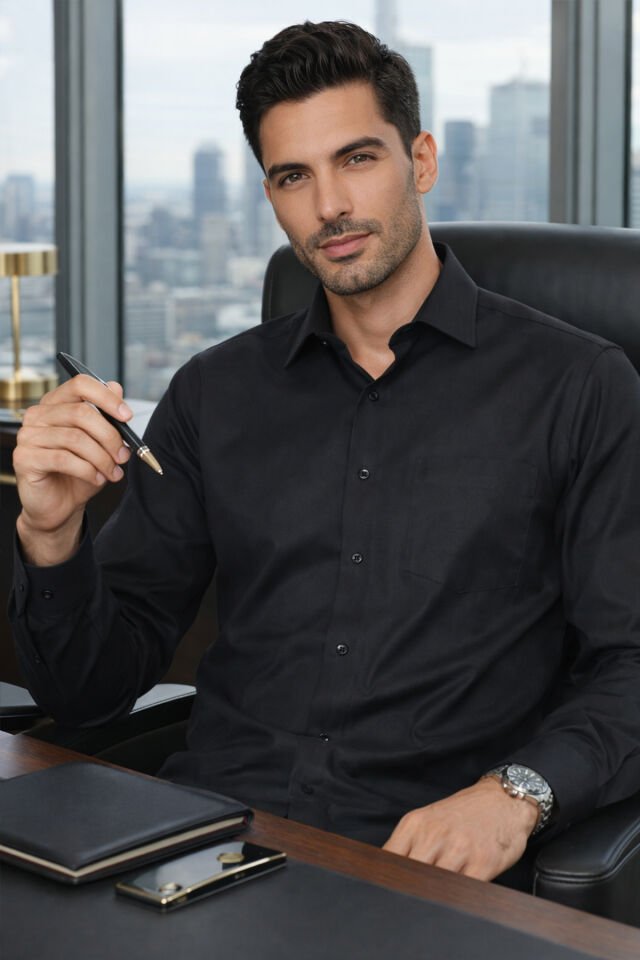 Varetta Erkek Siyah Gömlek Cepli Klasik Kesim Uzun Kollu