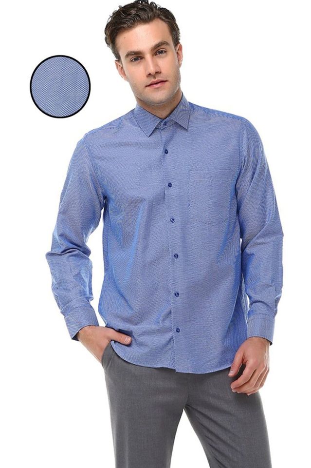 Varetta Erkek Koyu Mavi Oxfort Armürlü Düz Uzun Kol Gömlek