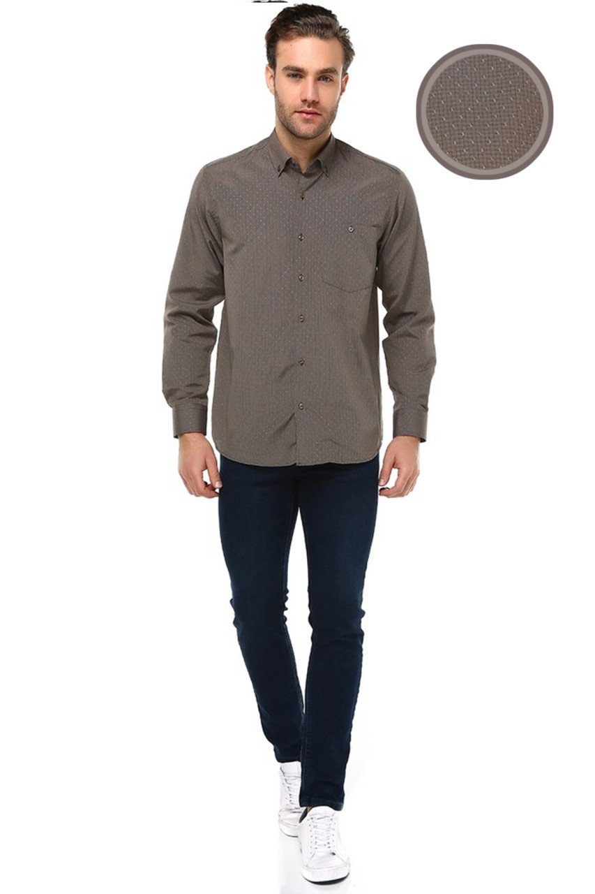 Varetta Erkek Koyu Kahve Kareli Klasik Kesim Cepli Uzun Kol Gömlek