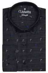 Erkek Siyah Yaka Düğmeli Slim Fit Apoletli Uzun Kollu Gömlek