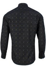 Erkek Siyah Yaka Düğmeli Slim Fit Apoletli Uzun Kollu Gömlek