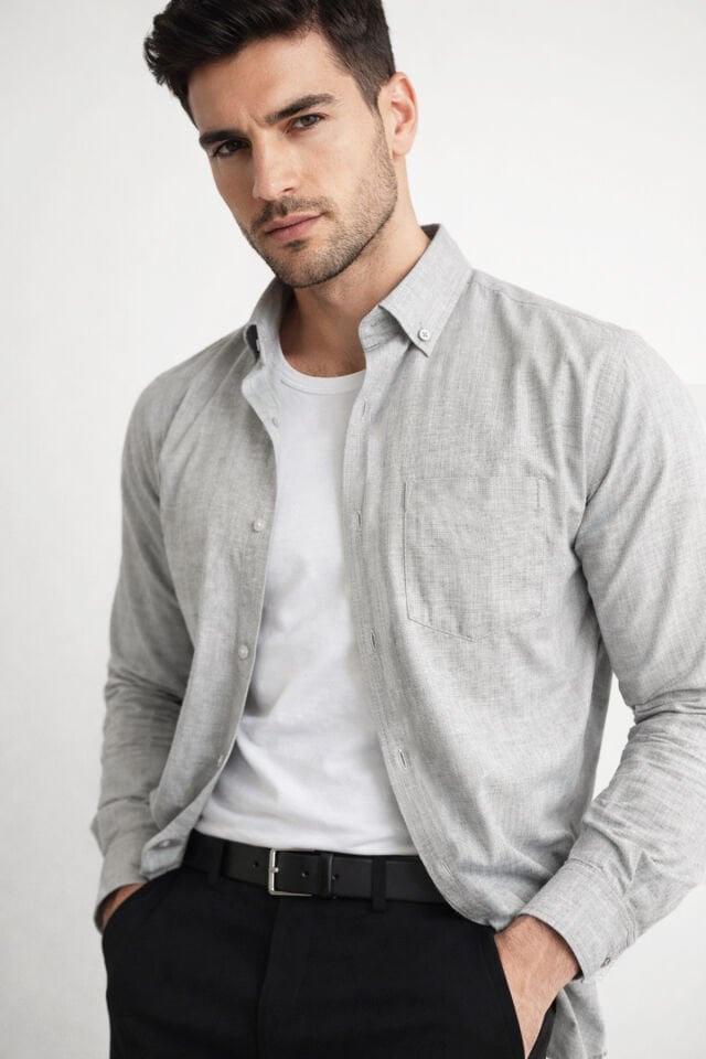 Varetta Erkek Gri Klasik Kesim Cepli Uzun Kollu Gömlek