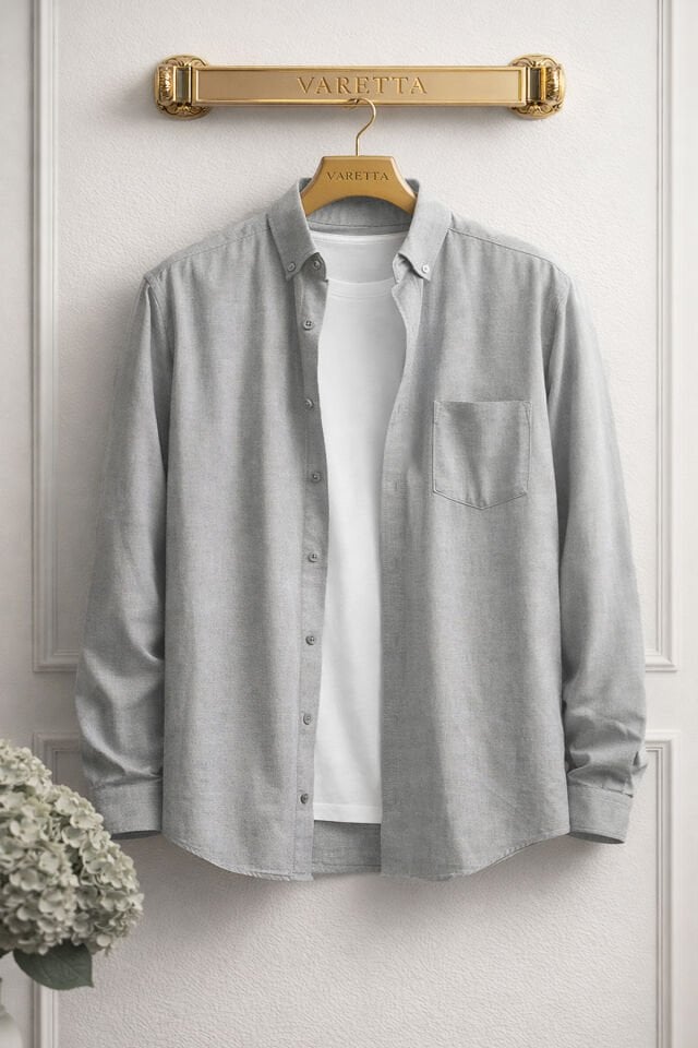 Varetta Erkek Gri Klasik Kesim Cepli Uzun Kollu Gömlek