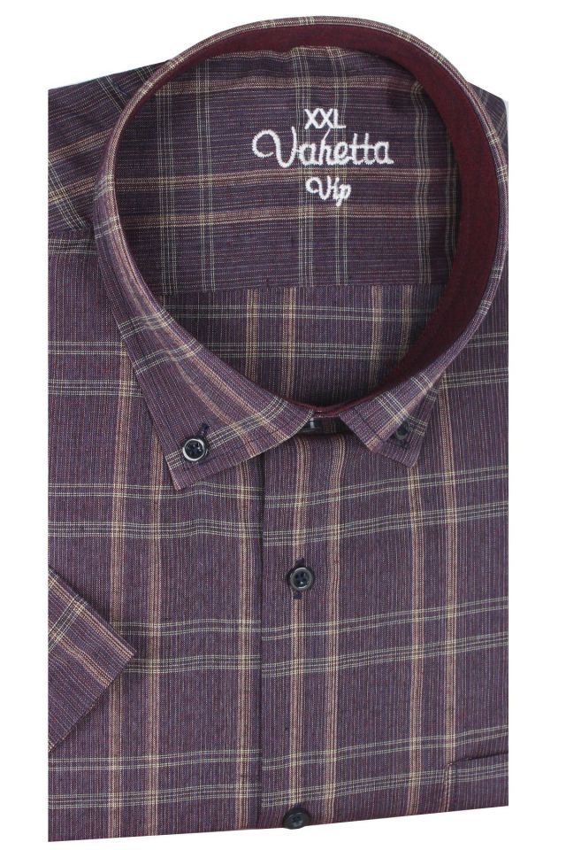 Varetta Erkek Mürdüm Büyük Beden Kısa Kollu Gömlek