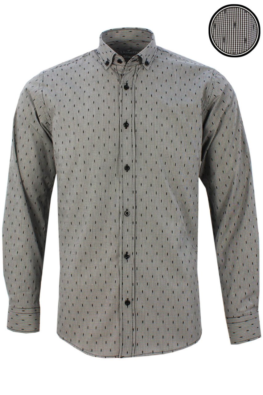 Varetta Erkek Siyah Yaka Düğmeli Slim Fit Apoletli Uzun Kollu Gömlek